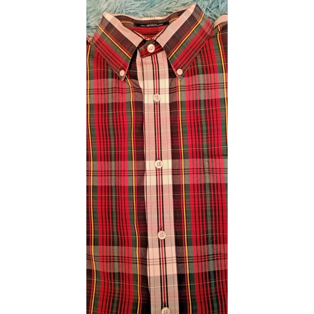 mens shirt size L Long Sleeve button up 90s y2k colorful plaid old money preppy - Picture 11 of 11